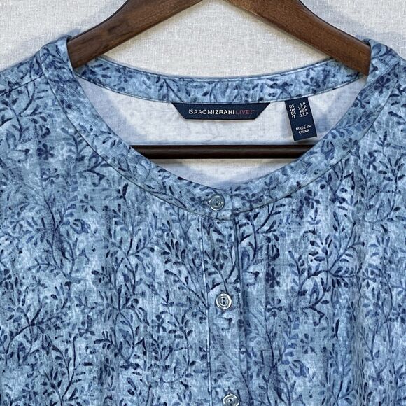 Isaac Mizrahi Live! Allover Floral Print Button Front Top Women PL Blue aA06 - Picture 2 of 15